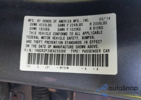 2014 Honda Accord Lx from USA, damaged, VIN 1HGCR2F3XEA235069
